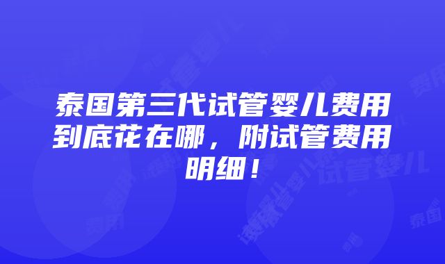 泰国第三代试管婴儿费用到底花在哪，附试管费用明细！