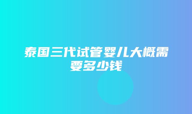 泰国三代试管婴儿大概需要多少钱