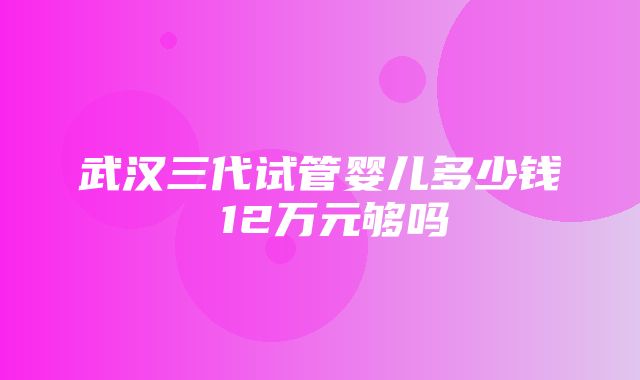 武汉三代试管婴儿多少钱 12万元够吗