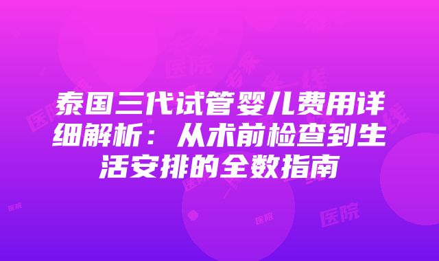 泰国三代试管婴儿费用详细解析：从术前检查到生活安排的全数指南