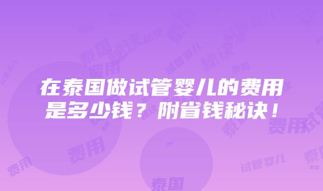 在泰国做试管婴儿的费用是多少钱？附省钱秘诀！