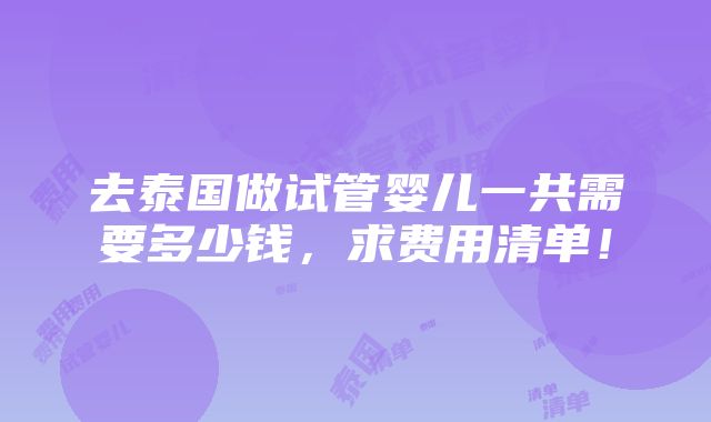 去泰国做试管婴儿一共需要多少钱，求费用清单！