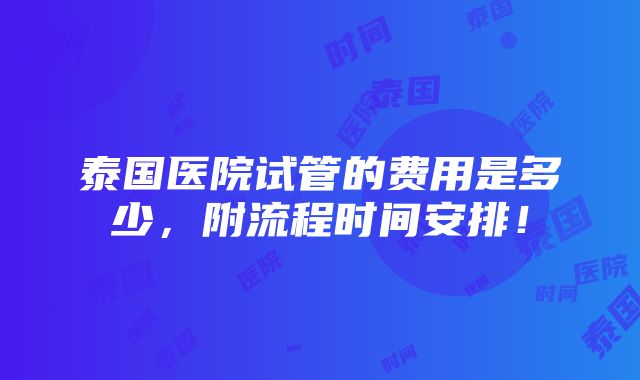 泰国医院试管的费用是多少，附流程时间安排！