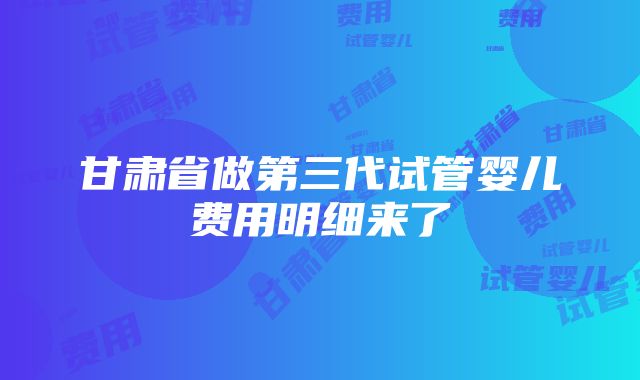 甘肃省做第三代试管婴儿费用明细来了