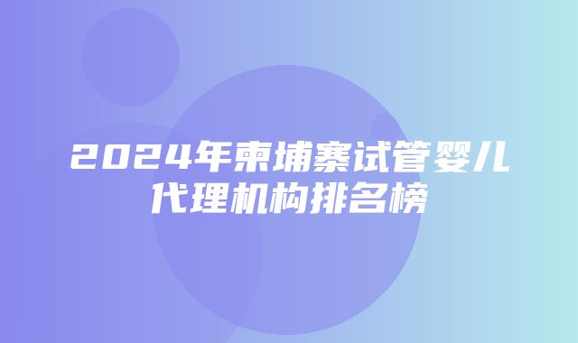 2024年柬埔寨试管婴儿代理机构排名榜