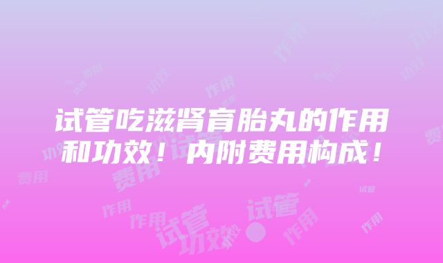 试管吃滋肾育胎丸的作用和功效！内附费用构成！