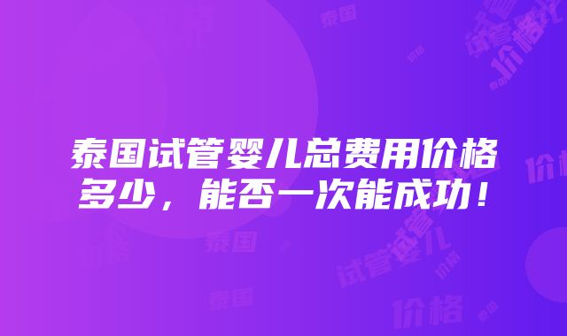 泰国试管婴儿总费用价格多少，能否一次能成功！