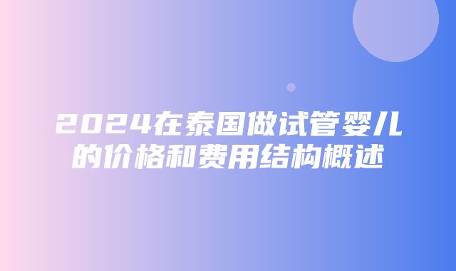 2024在泰国做试管婴儿的价格和费用结构概述