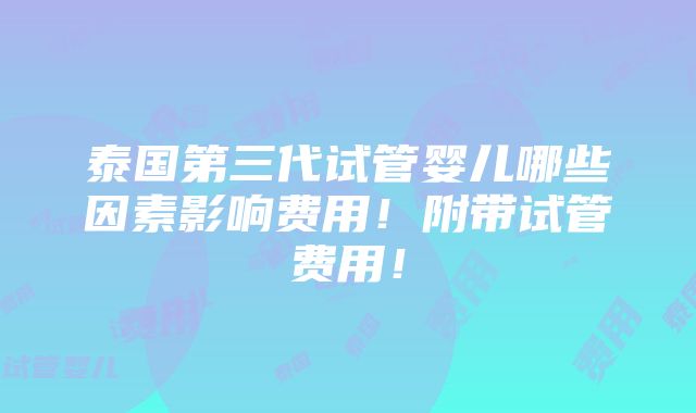 泰国第三代试管婴儿哪些因素影响费用！附带试管费用！