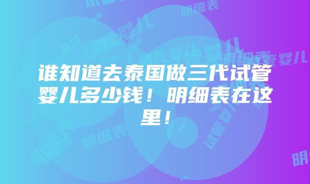 谁知道去泰国做三代试管婴儿多少钱！明细表在这里！