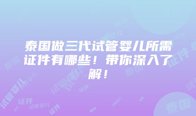 泰国做三代试管婴儿所需证件有哪些！带你深入了解！