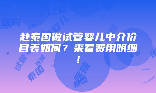 赴泰国做试管婴儿中介价目表如何？来看费用明细!