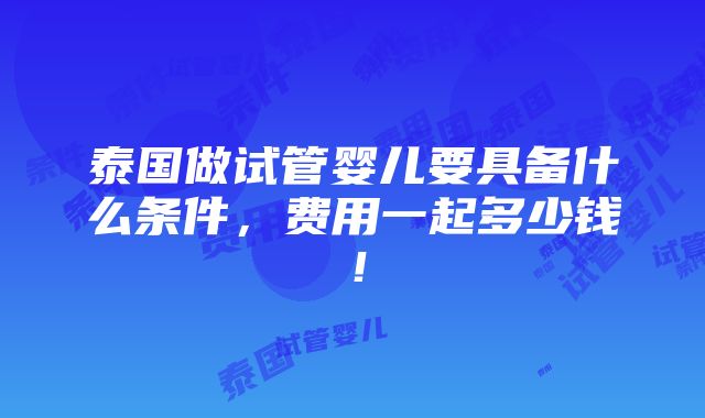 泰国做试管婴儿要具备什么条件，费用一起多少钱！