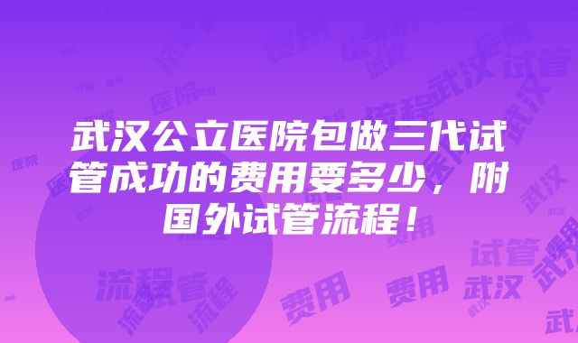 武汉公立医院包做三代试管成功的费用要多少，附国外试管流程！