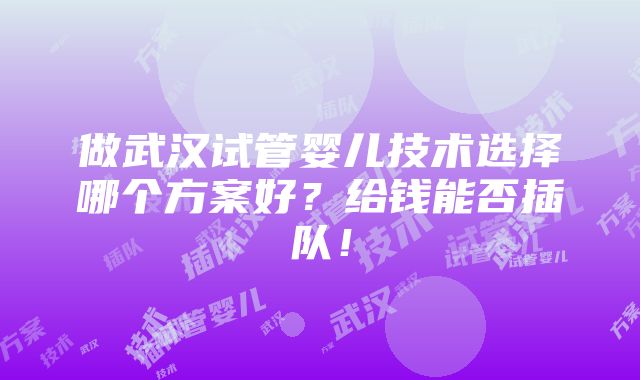 做武汉试管婴儿技术选择哪个方案好？给钱能否插队！