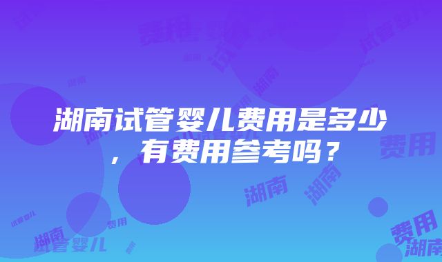 湖南试管婴儿费用是多少，有费用参考吗？