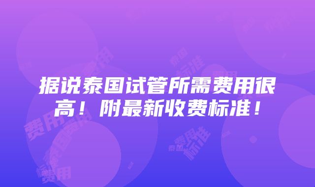 据说泰国试管所需费用很高！附最新收费标准！