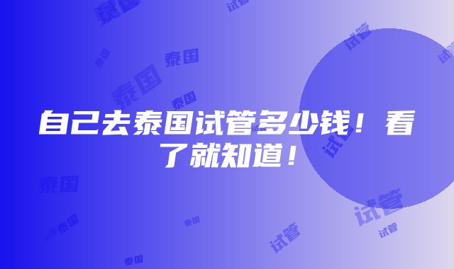 自己去泰国试管多少钱！看了就知道！