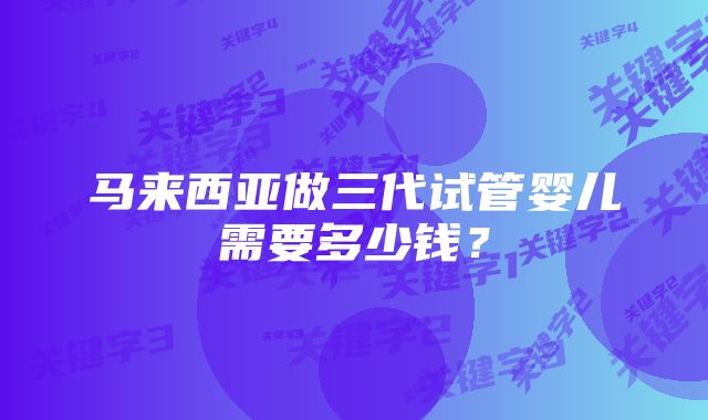 马来西亚做三代试管婴儿需要多少钱？