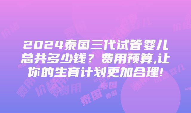 2024泰国三代试管婴儿总共多少钱？费用预算,让你的生育计划更加合理!