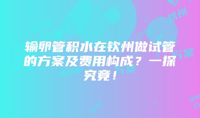 输卵管积水在钦州做试管的方案及费用构成？一探究竟！