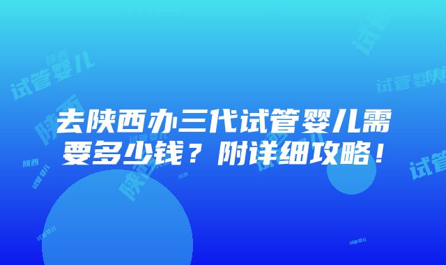 去陕西办三代试管婴儿需要多少钱？附详细攻略！