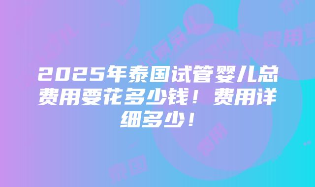 2025年泰国试管婴儿总费用要花多少钱！费用详细多少！