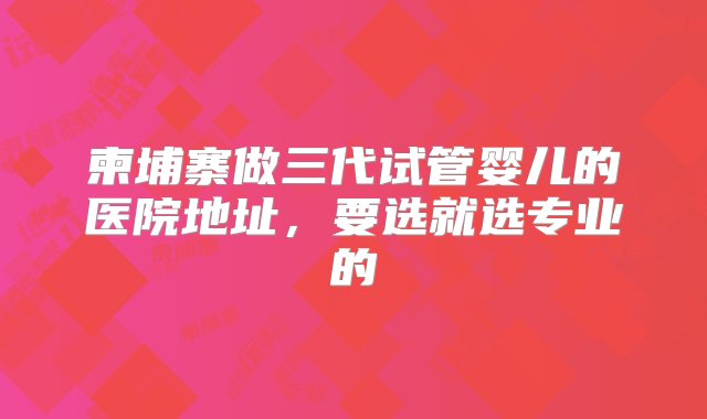 柬埔寨做三代试管婴儿的医院地址，要选就选专业的