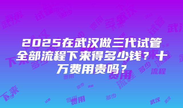 2025在武汉做三代试管全部流程下来得多少钱？十万费用贵吗？