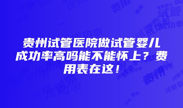 贵州试管医院做试管婴儿成功率高吗能不能怀上？费用表在这！