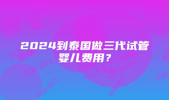 2024到泰国做三代试管婴儿费用？