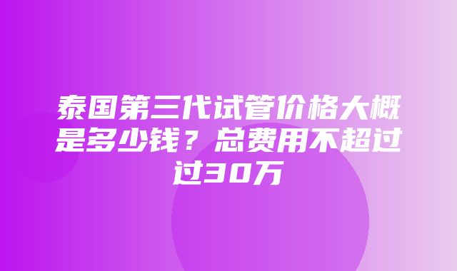 泰国第三代试管价格大概是多少钱？总费用不超过过30万