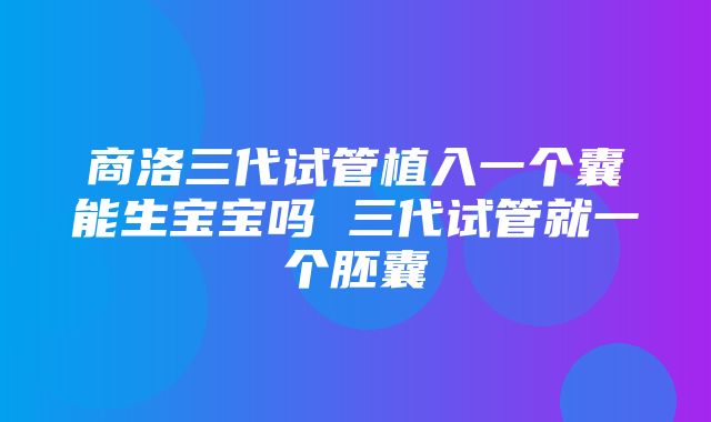 商洛三代试管植入一个囊能生宝宝吗 三代试管就一个胚囊