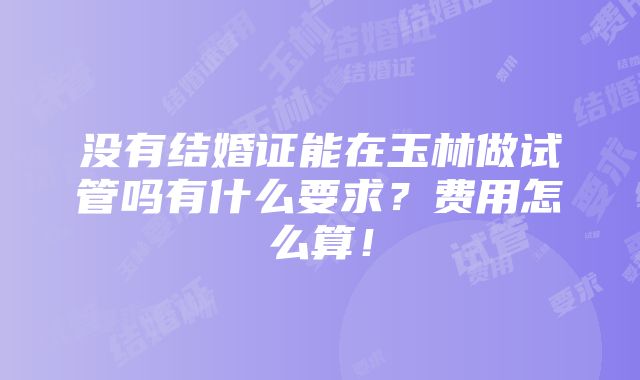 没有结婚证能在玉林做试管吗有什么要求？费用怎么算！