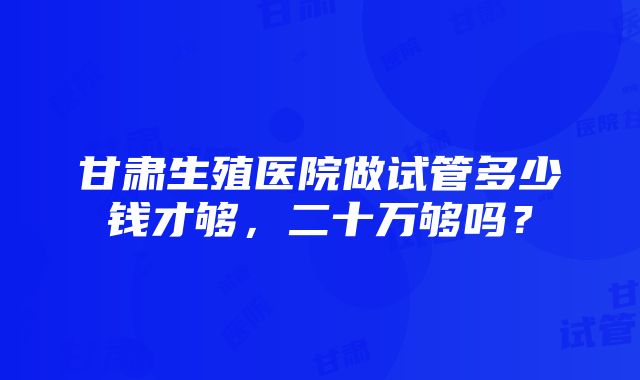 甘肃生殖医院做试管多少钱才够，二十万够吗？