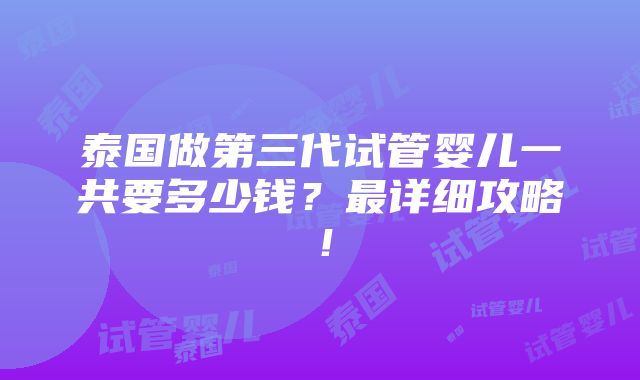 泰国做第三代试管婴儿一共要多少钱？最详细攻略！