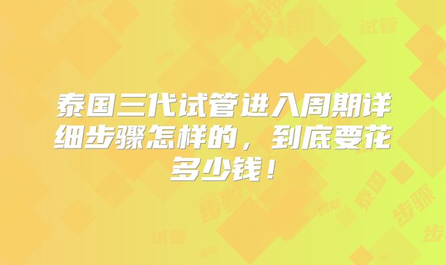 泰国三代试管进入周期详细步骤怎样的，到底要花多少钱！