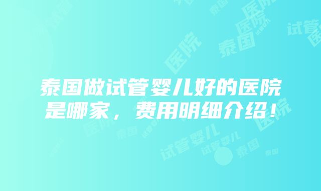 泰国做试管婴儿好的医院是哪家，费用明细介绍！