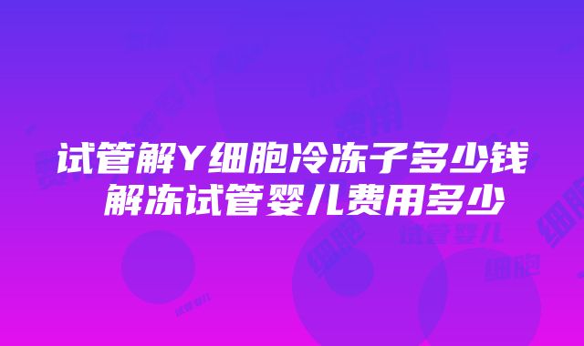 试管解Y细胞冷冻子多少钱 解冻试管婴儿费用多少