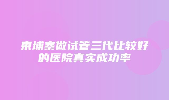 柬埔寨做试管三代比较好的医院真实成功率