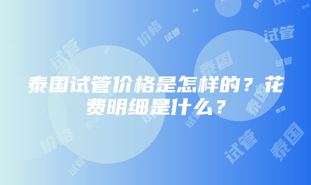 泰国试管价格是怎样的？花费明细是什么？