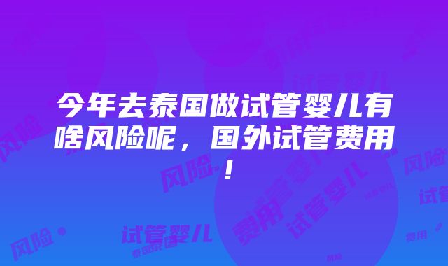 今年去泰国做试管婴儿有啥风险呢，国外试管费用！