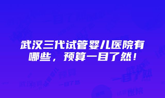 武汉三代试管婴儿医院有哪些，预算一目了然！