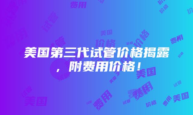 美国第三代试管价格揭露，附费用价格！