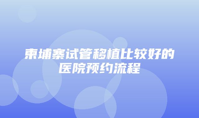 柬埔寨试管移植比较好的医院预约流程