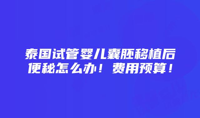 泰国试管婴儿囊胚移植后便秘怎么办！费用预算！