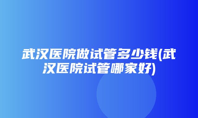 武汉医院做试管多少钱(武汉医院试管哪家好)