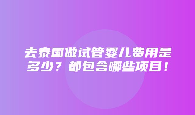 去泰国做试管婴儿费用是多少？都包含哪些项目！