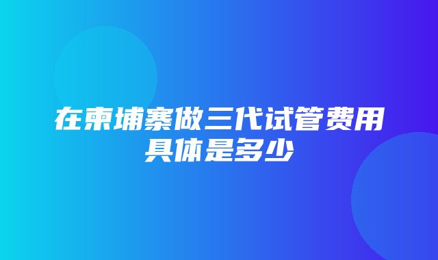 在柬埔寨做三代试管费用具体是多少