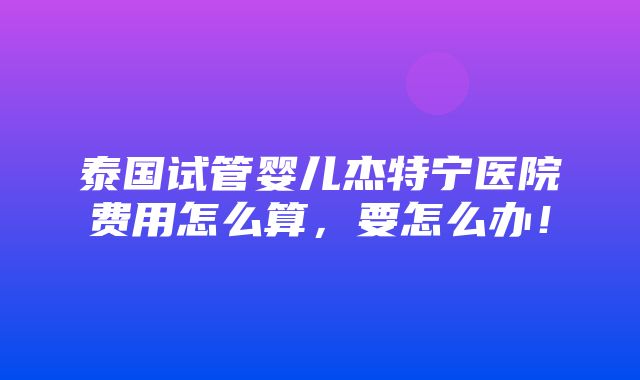 泰国试管婴儿杰特宁医院费用怎么算，要怎么办！